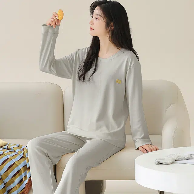 芬腾可安 女春秋季全棉家居服韩版简约纯棉运动套头长袖长裤学生可外穿休闲睡衣套装 女款