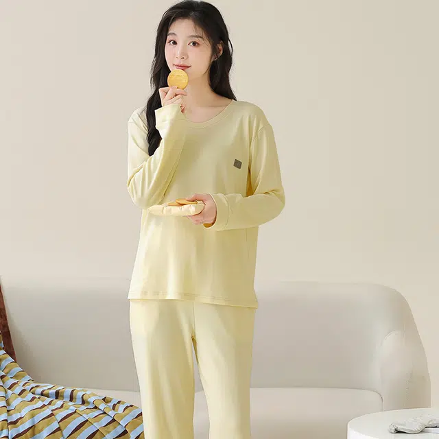 芬腾可安 女士春秋季全棉家居服韩版纯棉简约运动风套头长袖长裤可外穿学生休闲睡衣套装 女款