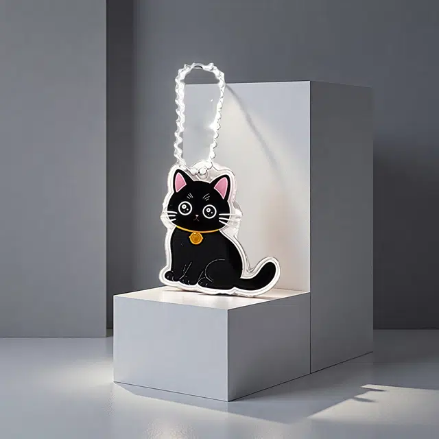 前方大荒野 小铃铛黑猫可爱小猫萌趣卡通小众设计精致小巧 亚克力 钥匙扣 男女同款情侣款