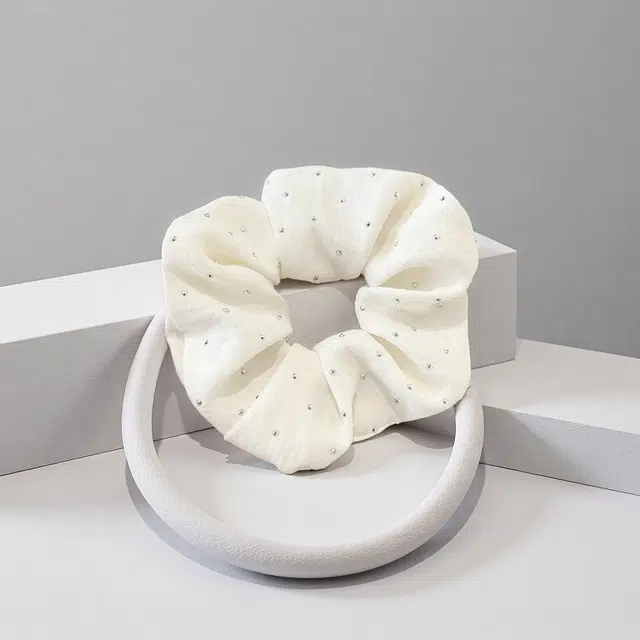 前方大荒野 满天星米白大肠圈闪亮碎钻日常百搭精致时髦扎马尾清新法式#好运 棉麻 发圈/头绳 女款