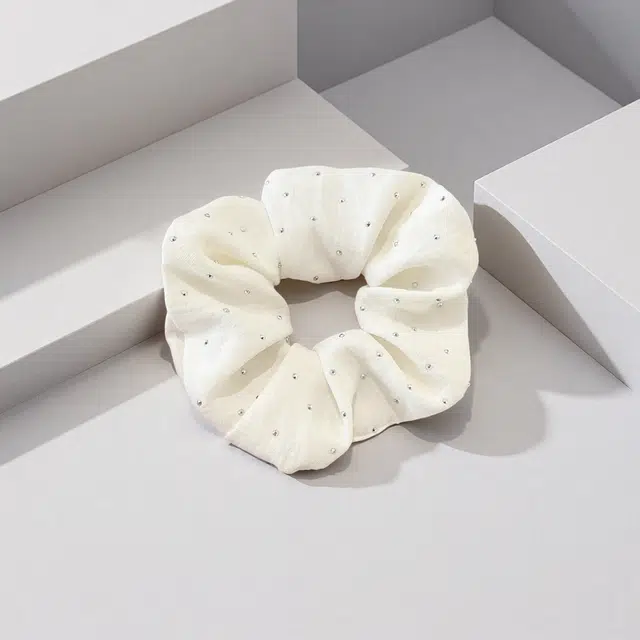 前方大荒野 满天星米白大肠圈闪亮碎钻日常百搭精致时髦扎马尾清新法式#好运 棉麻 发圈/头绳 女款