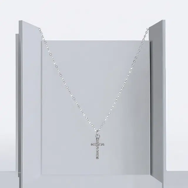 前方大荒野 十字架复古简约百搭轻奢精致高级感小众创意浪漫时尚闪耀 锆石 项链 女款 银色