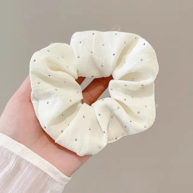 前方大荒野 满天星米白大肠圈闪亮碎钻日常百搭精致时髦扎马尾清新法式#好运 棉麻 发圈/头绳 女款