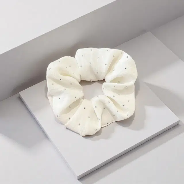 前方大荒野 满天星米白大肠圈闪亮碎钻日常百搭精致时髦扎马尾清新法式#好运 棉麻 发圈/头绳 女款