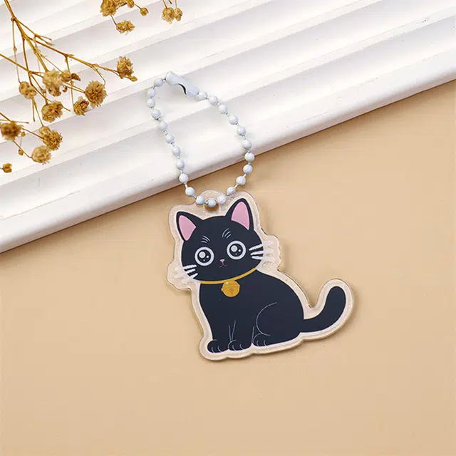 前方大荒野 小铃铛黑猫可爱小猫萌趣卡通小众设计精致小巧 亚克力 钥匙扣 男女同款情侣款