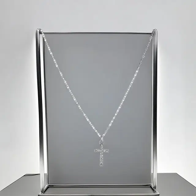 前方大荒野 十字架复古简约百搭轻奢精致高级感小众创意浪漫时尚闪耀 锆石 项链 女款 银色