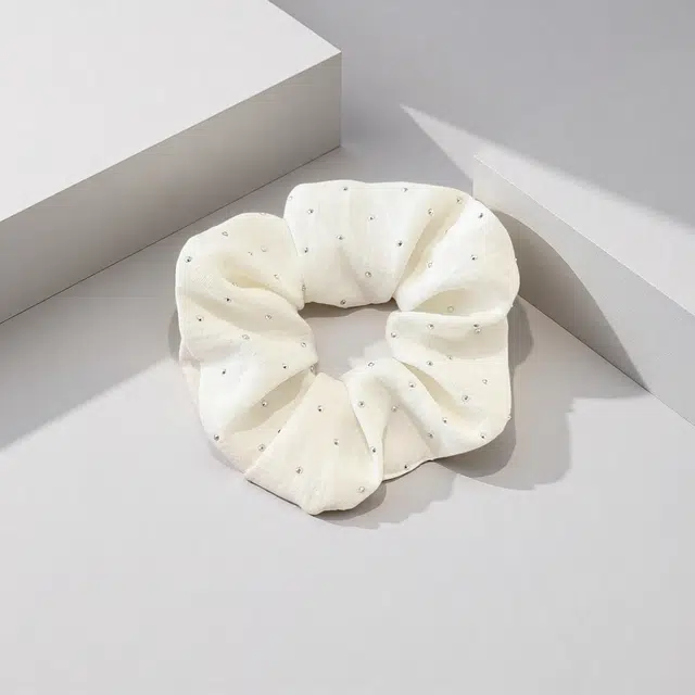 前方大荒野 满天星米白大肠圈闪亮碎钻日常百搭精致时髦扎马尾清新法式#好运 棉麻 发圈/头绳 女款