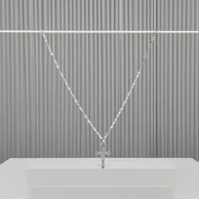 前方大荒野 十字架复古简约百搭轻奢精致高级感小众创意浪漫时尚闪耀 锆石 项链 女款 银色