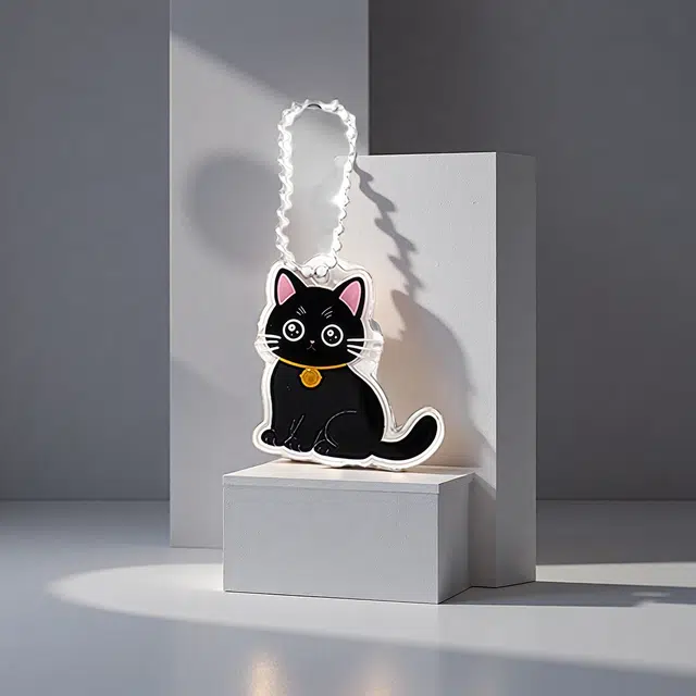 前方大荒野 小铃铛黑猫可爱小猫萌趣卡通小众设计精致小巧 亚克力 钥匙扣 男女同款情侣款