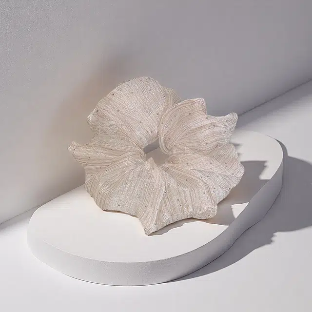 前方大荒野 满天星网纱大肠圈香槟色高级感韩式发绳扎头发头花马尾日常百搭#好运 布艺 发圈 女款