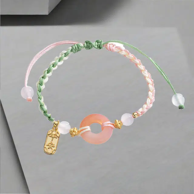 前方大荒野 桃之夭夭平安扣转运珠清新甜美新中式时尚小众设计平安喜乐好运常来事事顺意精致独特 菩提根 手链 女款