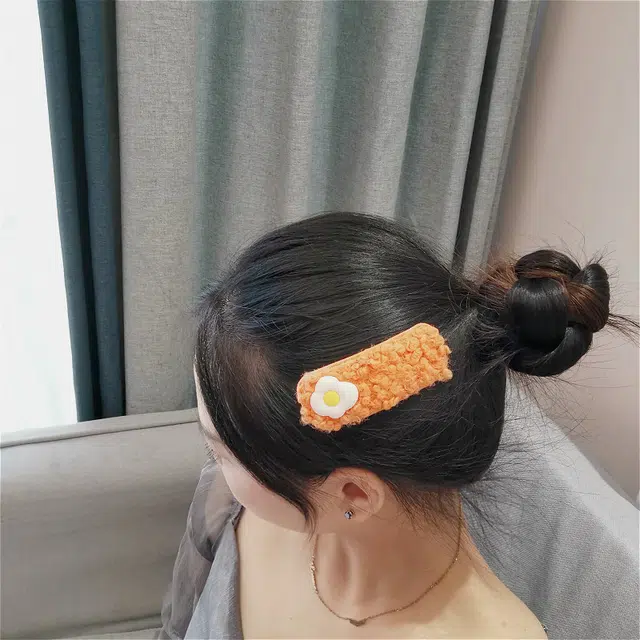 前方大荒野 毛绒一字夹女生侧边夹子前额碎发刘海夹萌趣卡通风格甜美可爱小清新日常百搭发卡发饰 合金 发夹 女款