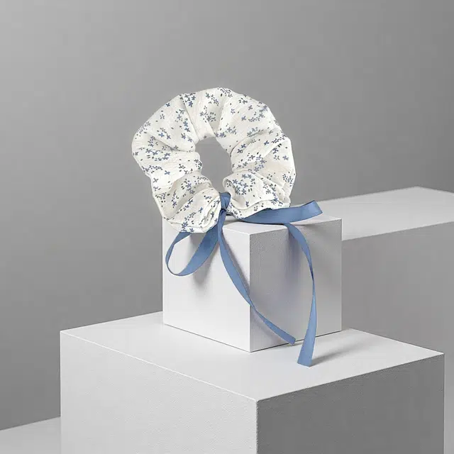 前方大荒野 天青碎花丝带大肠圈清新小花文雅温柔精致日常百搭小众设计扎丸子头马尾辫时髦气质#好运 棉麻 发圈 女款