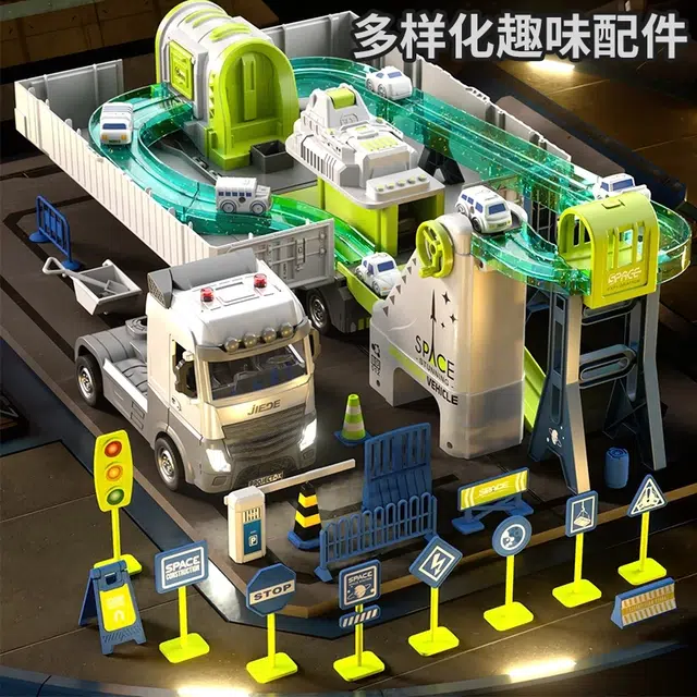 喜顽童 合金集装箱货柜车吊车可开门爬楼梯轨道工程车玩具 其他拼装模型
