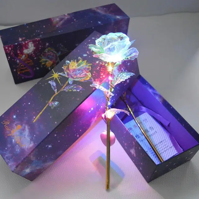 喜顽童 炫彩玫瑰花七彩变幻星空塑料玫瑰花 其他静态模型