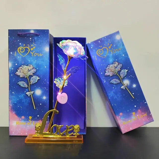 喜顽童 炫彩玫瑰花七彩变幻星空塑料玫瑰花 其他静态模型