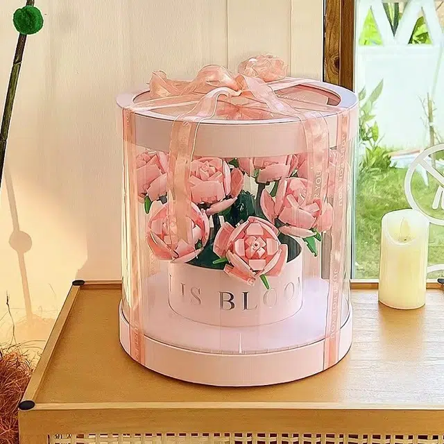 喜顽童 永生玫瑰花积木花束桶玩具 拼装模型