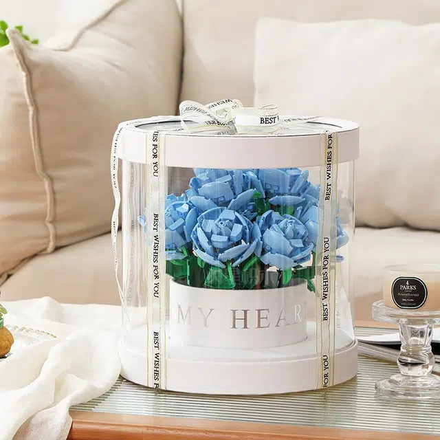 喜顽童 永生玫瑰花积木花束桶玩具 拼装模型