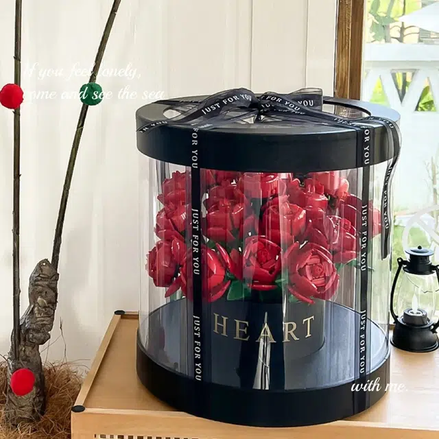 喜顽童 永生玫瑰花积木花束桶玩具 拼装模型