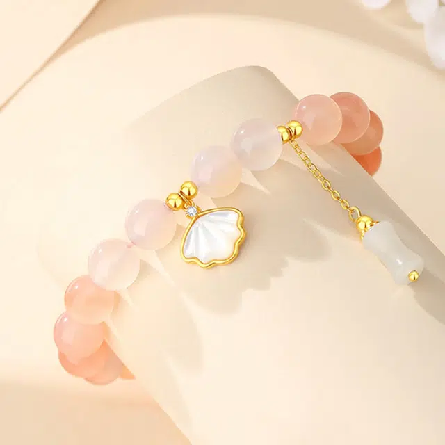 老凤祥 一贝子 渐变色绯红 新中式甜美百搭 简约小众轻奢可爱流苏好运 玛瑙 手串 女款