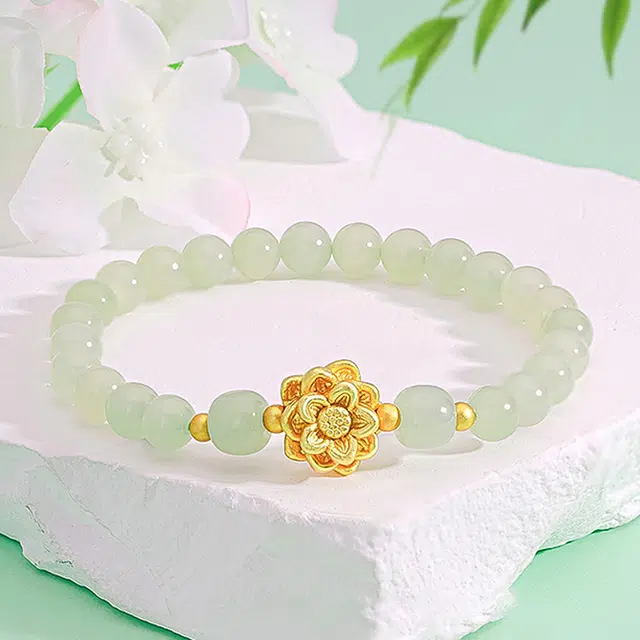 老凤祥 好事莲莲韵雅古风中式古典设计好运莲花 百搭汉服旗袍国风设计#好运 和田玉手串 白玉/青白玉 女款