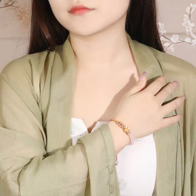 【心想事成】 老凤祥 好运四叶草手饰 新中式国风国潮精致唯美轻奢大气甜美温柔优雅高贵气质设计高级#好运 足金 按克计价 黄金手链 女款