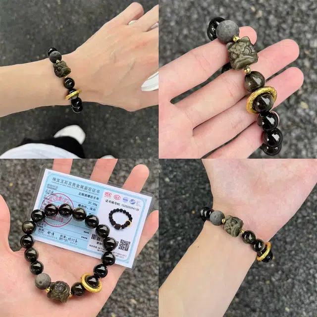 【足银 金曜祥云】 老凤祥 新中式国潮祥云跑环转运珠盘玩珠串 招财纳福 狮来运转 日常百搭通勤 #好运天然 黑曜石 手串 男女同款情侣款