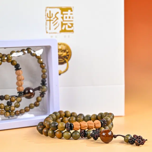 物㯖 新中式国风文玩佛珠手链平安#好运双圈款简约文艺高级风盘玩串珠升学考试一研为定上岸送礼盒念珠饰品 绿檀 手串 男女同款情侣款