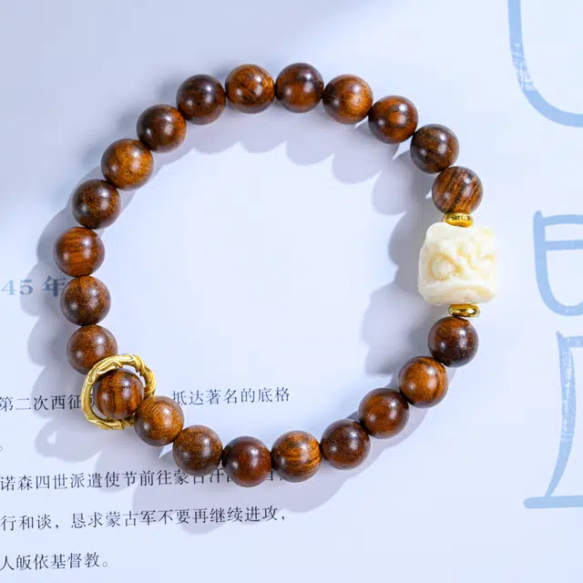 物㯖 新中式国潮古风 时来运转古风念珠 送首饰品 花梨木 手串 男女同款情侣款