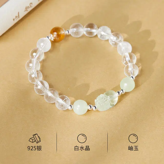 物㯖 温柔风设计感轻奢貔貅款新中式国潮高级感气质百搭出街神器文玩单圈款平安顺遂#好运 白水晶 手串 男女同款情侣款