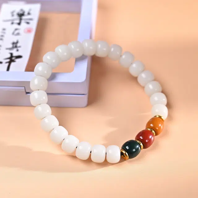 物㯖 新中式简约文艺范单圈文玩 轻奢高级感绕指柔佛珠念珠#好运 平安佑福节节高升 白玉菩提 手串 男女同款情侣款