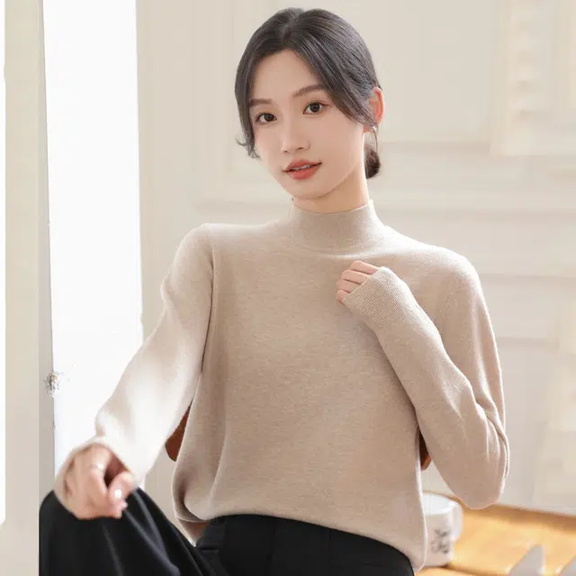 水中花 半高领长袖套头打底衫洋气宽松慵懒风针织衫 女款