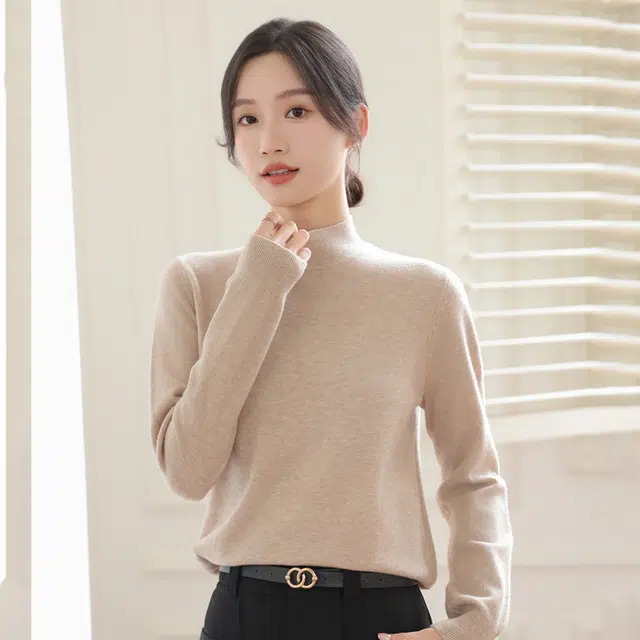 水中花 半高领长袖套头打底衫洋气宽松慵懒风针织衫 女款