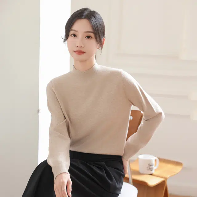 水中花 半高领长袖套头打底衫洋气宽松慵懒风针织衫 女款