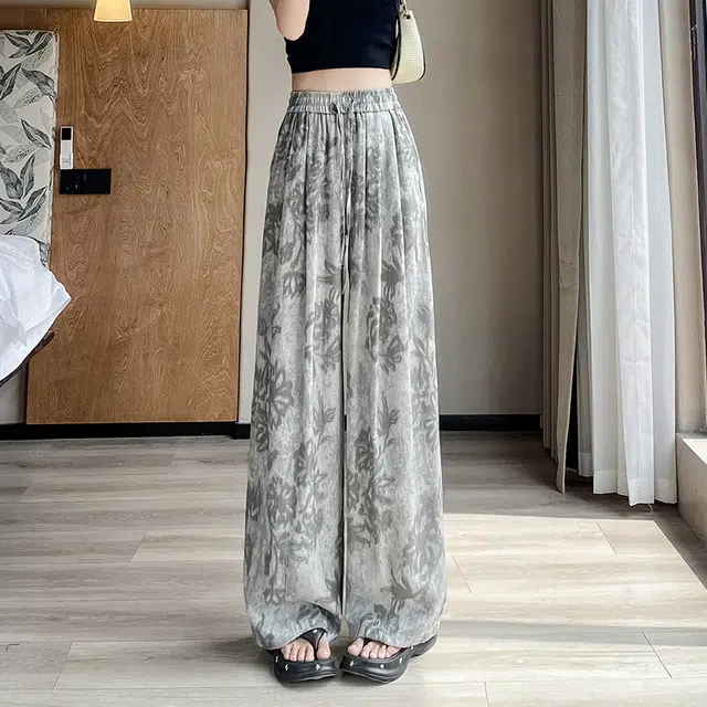 水中花 法式复古慵懒印花阔腿裤宽松垂坠感遮肉显瘦休闲裤 女款