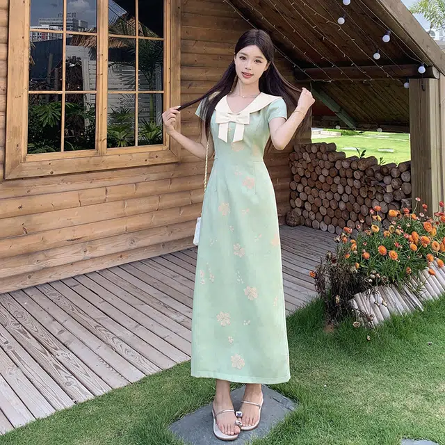 水中花 舒适休闲简约百搭短袖连衣裙 女款