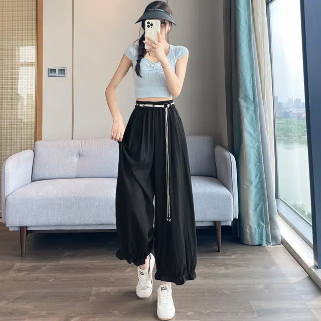 水中花 花苞灯笼裤宽松高腰九分休闲裤 女款