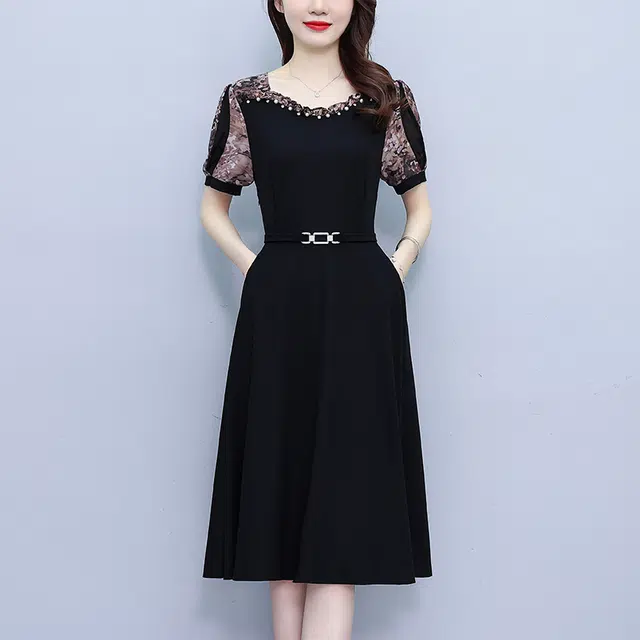 水中花 妈妈装气质舒适简约短袖连衣裙 女款