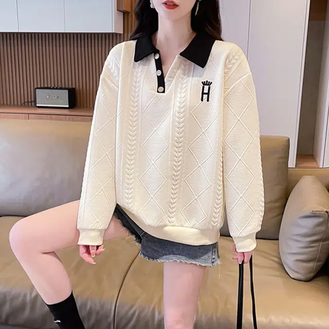 水中花 韩版冬季加绒加厚宽松休闲时尚长袖卫衣 女款