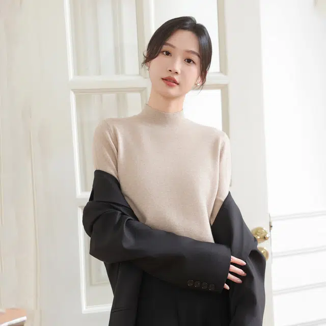 水中花 半高领长袖套头打底衫洋气宽松慵懒风针织衫 女款