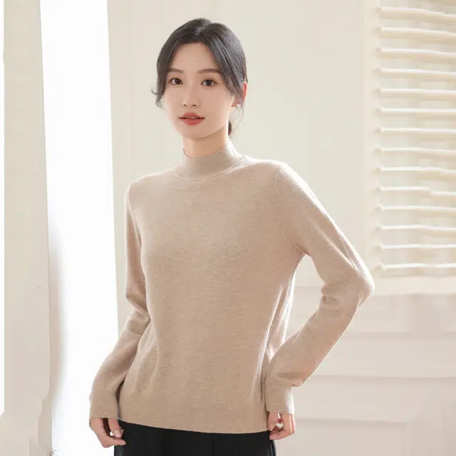 水中花 半高领长袖套头打底衫洋气宽松慵懒风针织衫 女款