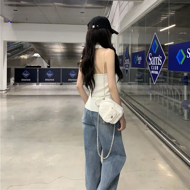 水中花 堆叠感无袖挂脖上衣背心女夏外穿吊带 女款
