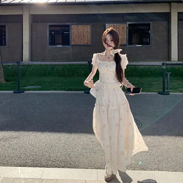 水中花 法式一字肩上衣碎花长裙裙装套装 女款