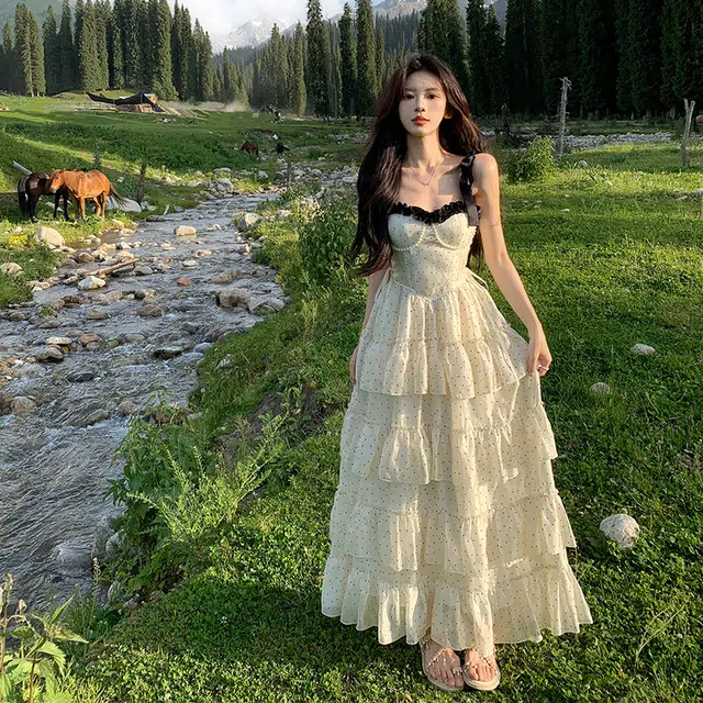 水中花 波点连身裙夏日绝美小裙子吊带连衣裙  女款