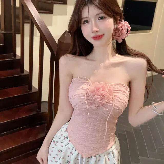 水中花 纯欲挂脖小背心女紧身内搭外穿不规则花朵甜辣上衣吊带 女款
