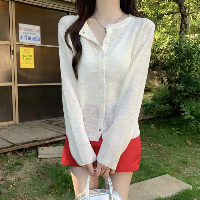 水中花 韩版宽松百搭单排扣防晒薄款长袖开衫上衣针织衫 女款