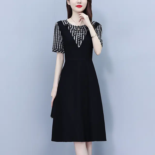 水中花 气质韩版显瘦时尚收腰短袖连衣裙 女款