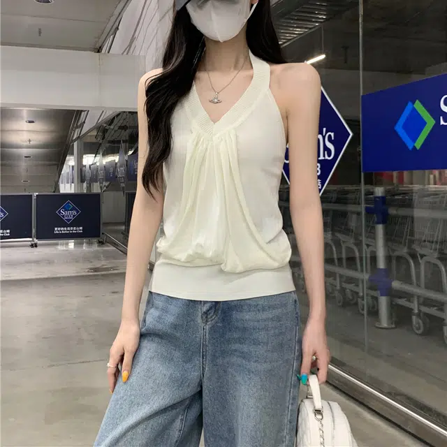 水中花 堆叠感无袖挂脖上衣背心女夏外穿吊带 女款