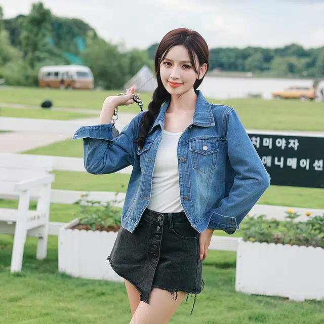水中花 舒适休闲时尚牛仔外套 女款 浅蓝色