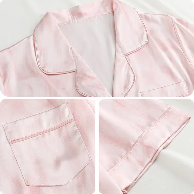 夏芬妍 休闲舒适高级感流光晕染冰丝翻领家居服亲肤宽松短袖时尚可外穿夏季睡裙 女款